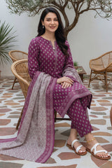 Arshi By Tawakkal Stitched 3 Piece Printed Rotary Lawn Suit-D-2995-Magenta
