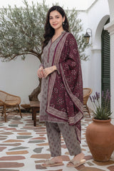 Arshi By Tawakkal Stitched 3 Piece Printed Rotary Lawn Suit-D-2997-Grey