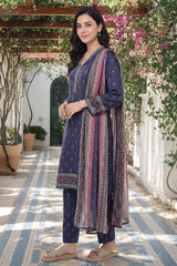 Arshi By Tawakkal Stitched 3 Piece Printed Rotary Lawn Suit-D-2998-Blue