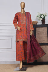 Malika by Sada Bahar Stitched 3 Piece Emb Festive Suit-D-3391-Rust