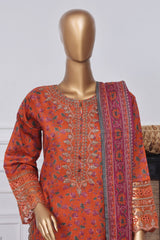 Malika by Sada Bahar Stitched 3 Piece Emb Festive Suit-D-3391-Rust