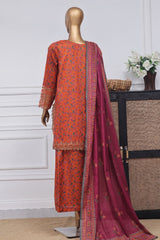 Malika by Sada Bahar Stitched 3 Piece Emb Festive Suit-D-3391-Rust