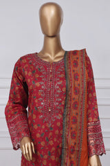 Malika by Sada Bahar Stitched 3 Piece Emb Festive Suit-D-3987-Red