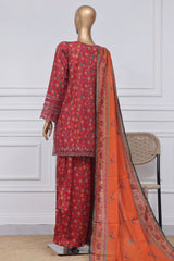 Malika by Sada Bahar Stitched 3 Piece Emb Festive Suit-D-3987-Red