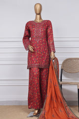 Malika by Sada Bahar Stitched 3 Piece Emb Festive Suit-D-3987-Red