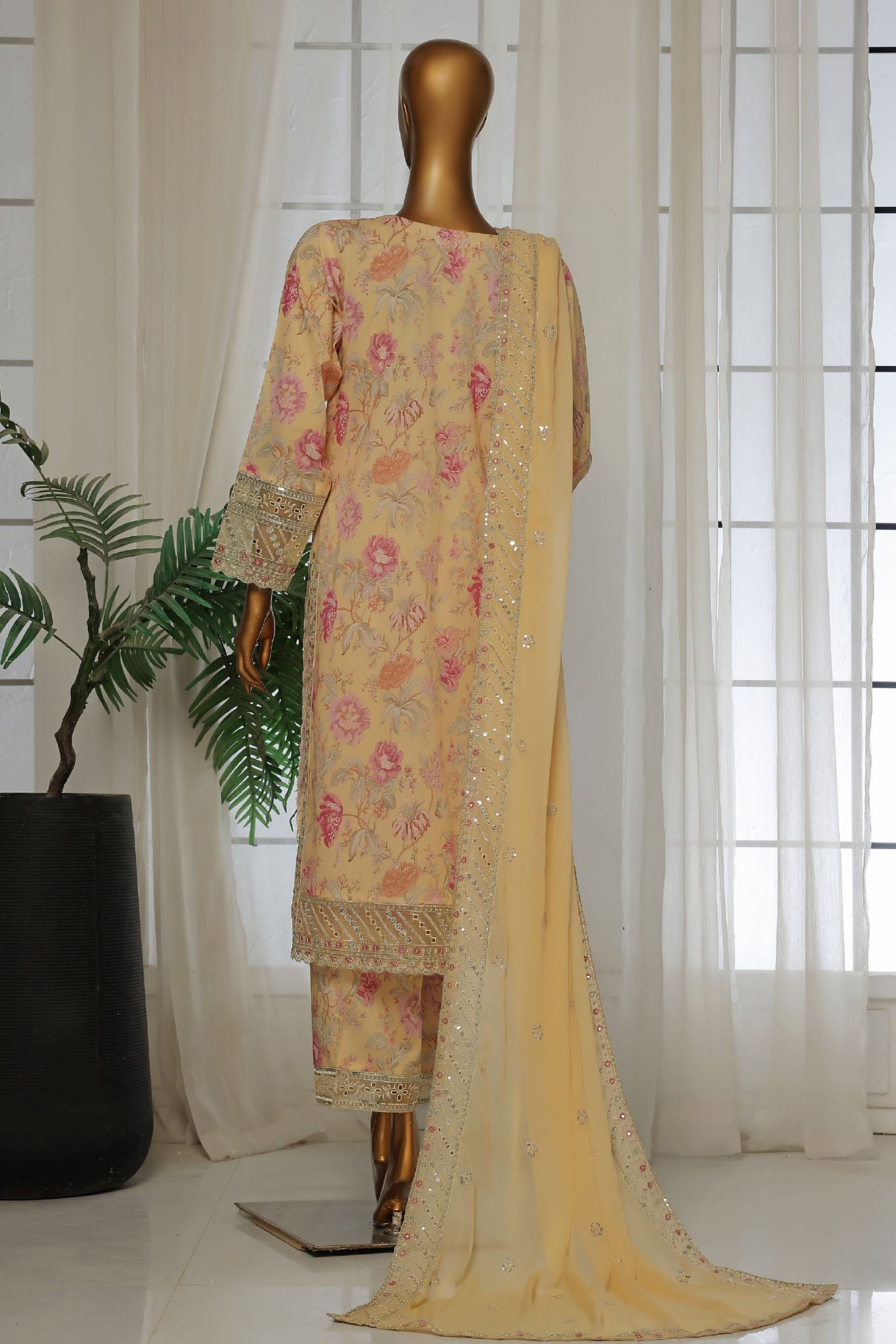 Malika By Sada Bahar Stitched 3 Piece Emb Festive Vol-02 Collection'2025-D-66-Yellow