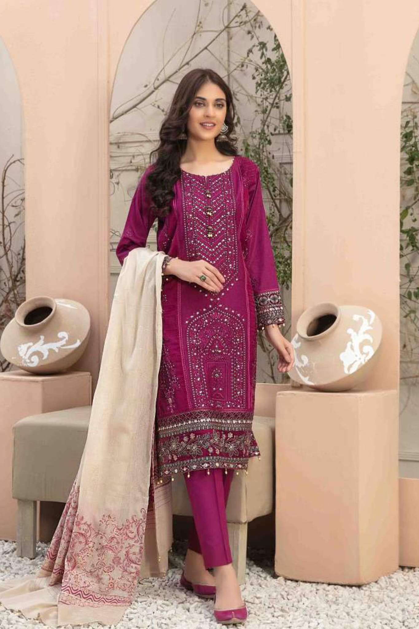 Afsaneh by Tawakkal Semi Stitched 3 Piece Jacquard Lawn Collection'2023-A-8862