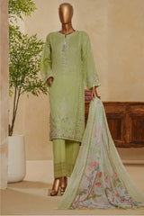Muse By HZ Stitched 3 Piece Emb Dobby Jacquard Vol-04 Suit-DEJ-3P-026-Sage Green