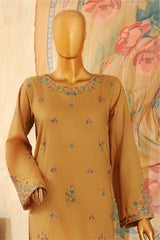 Muse By HZ Stitched 3 Piece Emb Dobby Jacquard Vol-04 Suit-DEJ-3P-027-Golden Rod
