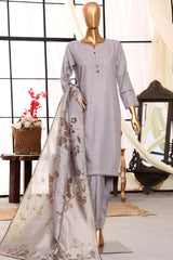 Damask By HZ Stitched 3 Piece Jacquard Lawn Suit-DJL-406-Silver