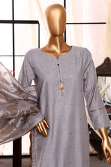 Damask By HZ Stitched 3 Piece Jacquard Lawn Suit-DJL-406-Silver