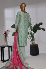 Damask By HZ Stitched 3 Piece Prints Jacquard Suit-DPJ-037-Green