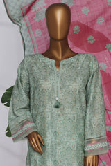 Damask By HZ Stitched 3 Piece Prints Jacquard Suit-DPJ-037-Green