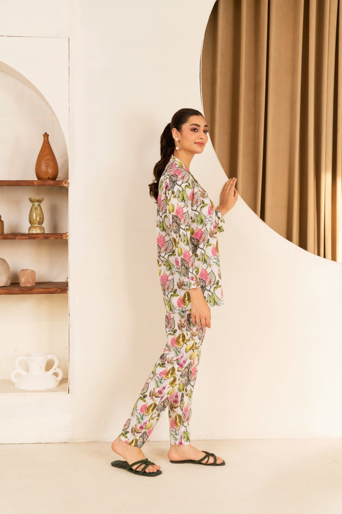 Print Play By Ahlam Stitched 2 Piece Multi Floral Co-Ord Set With Short Shirt