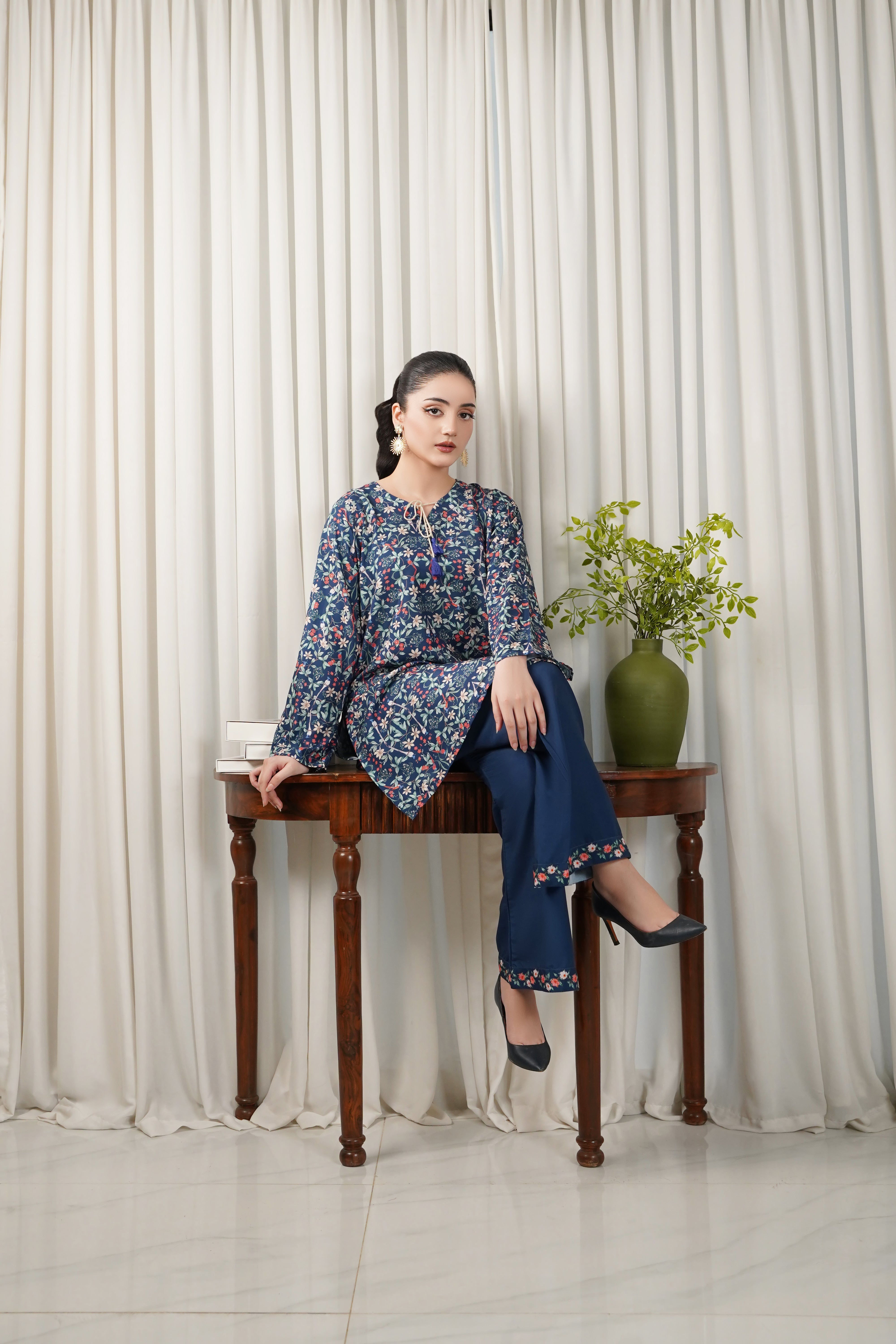 Dhaga Stitched 2 Piece Poly Cambric Collection'2025-Azure