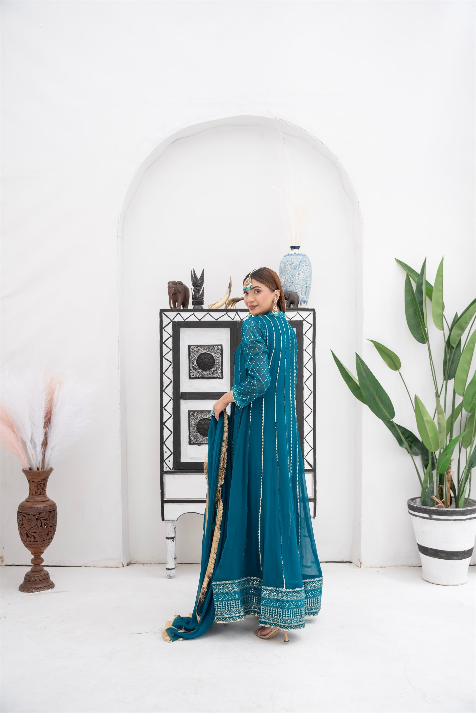 Manahils Stitched Formals Kurti 106-Teal