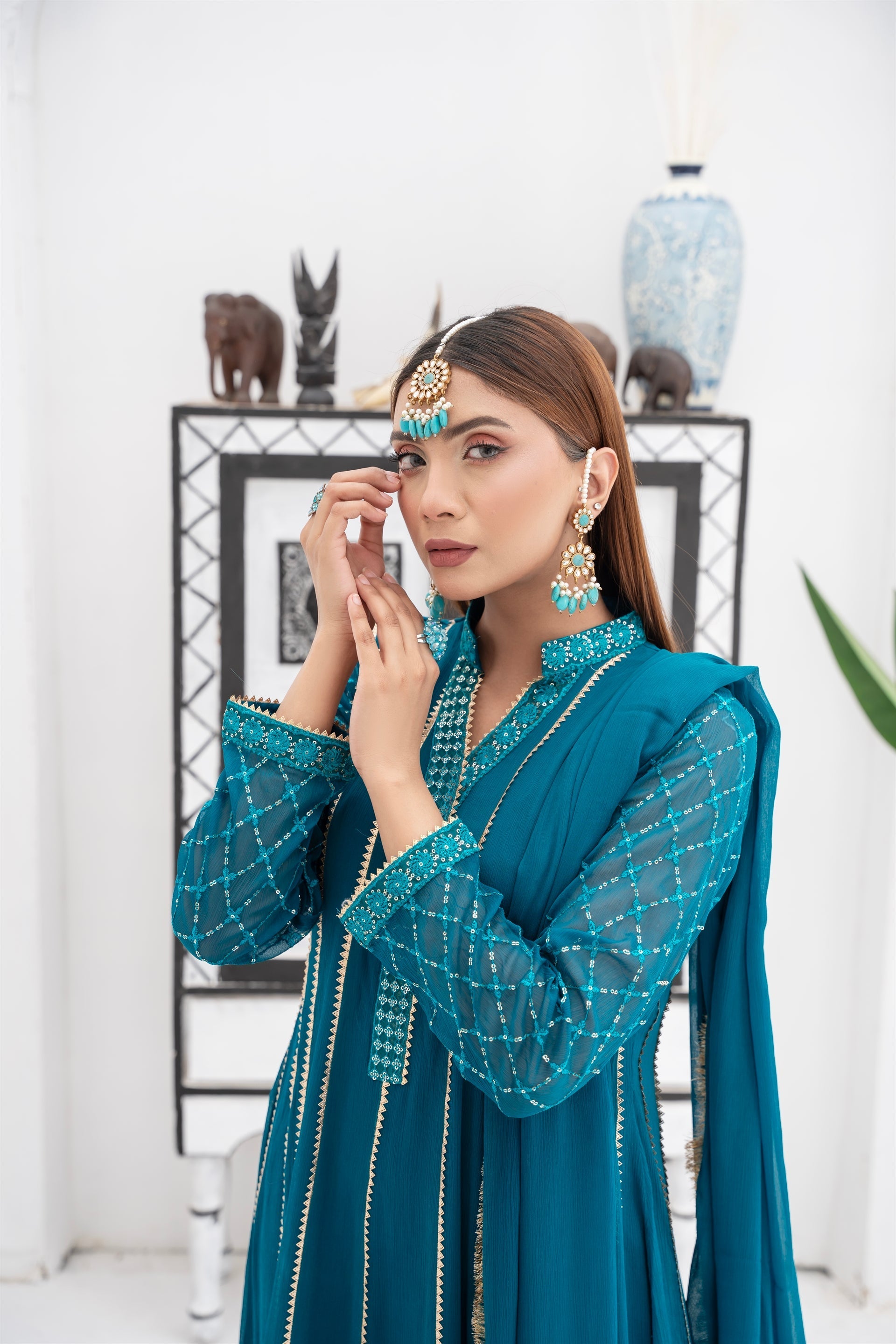 Manahils Stitched Formals Kurti 106-Teal