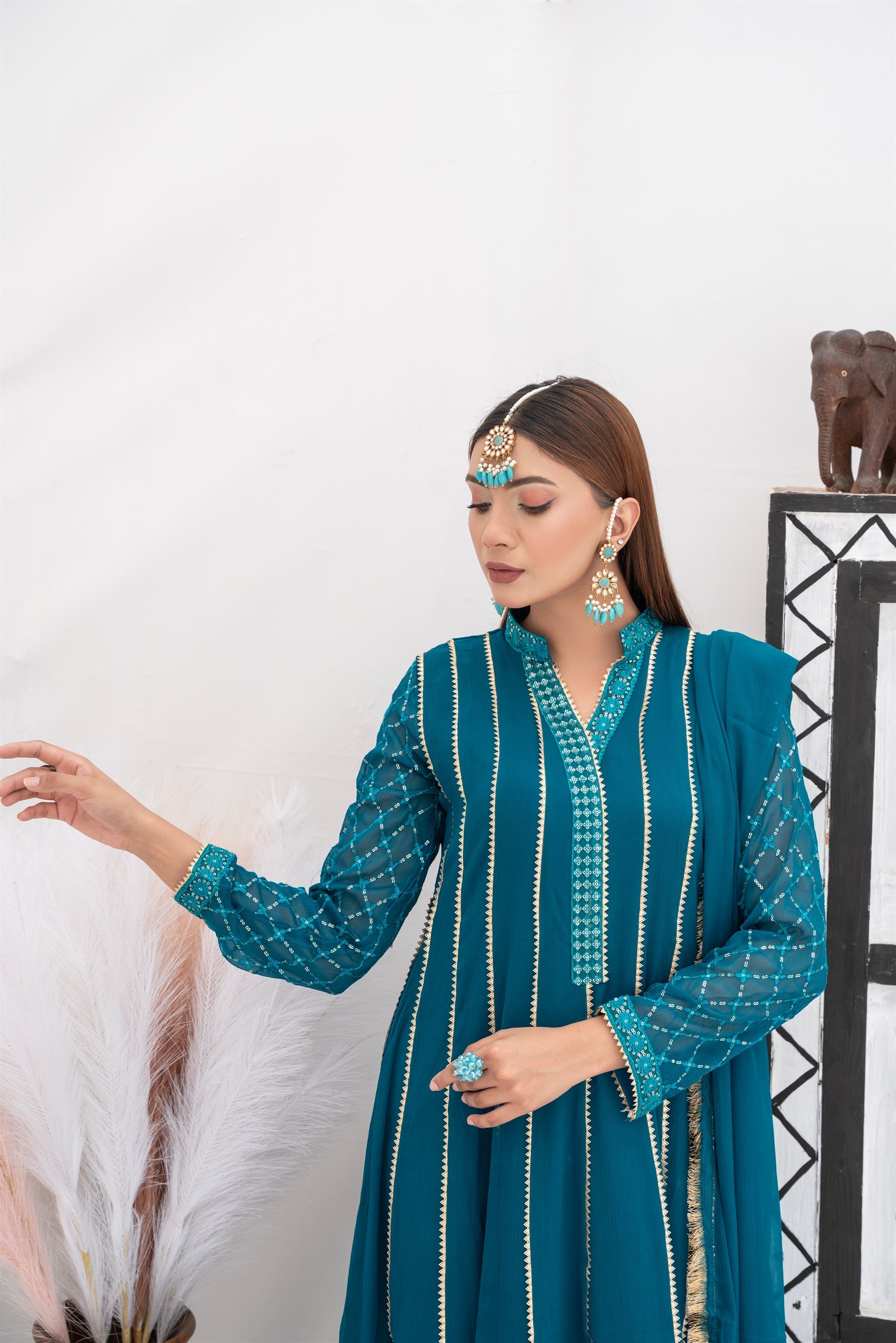 Manahils Stitched Formals Kurti 106-Teal
