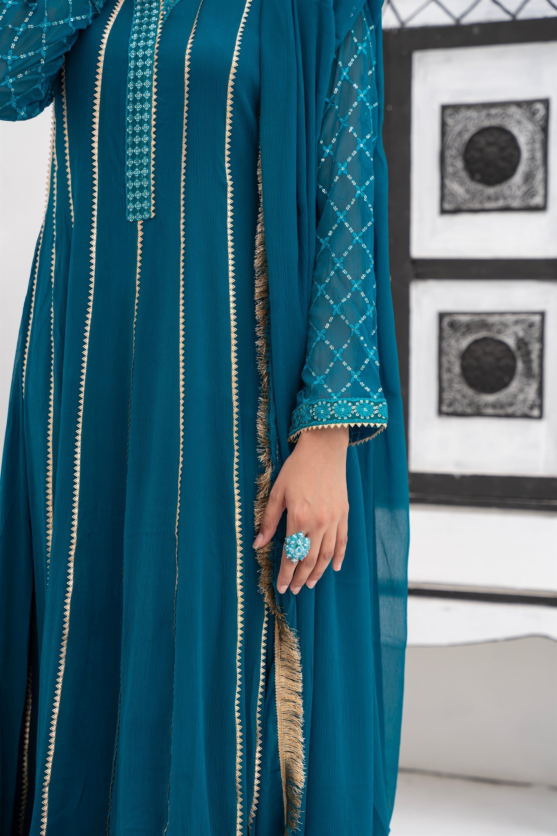 Manahils Stitched Formals Kurti 106-Teal
