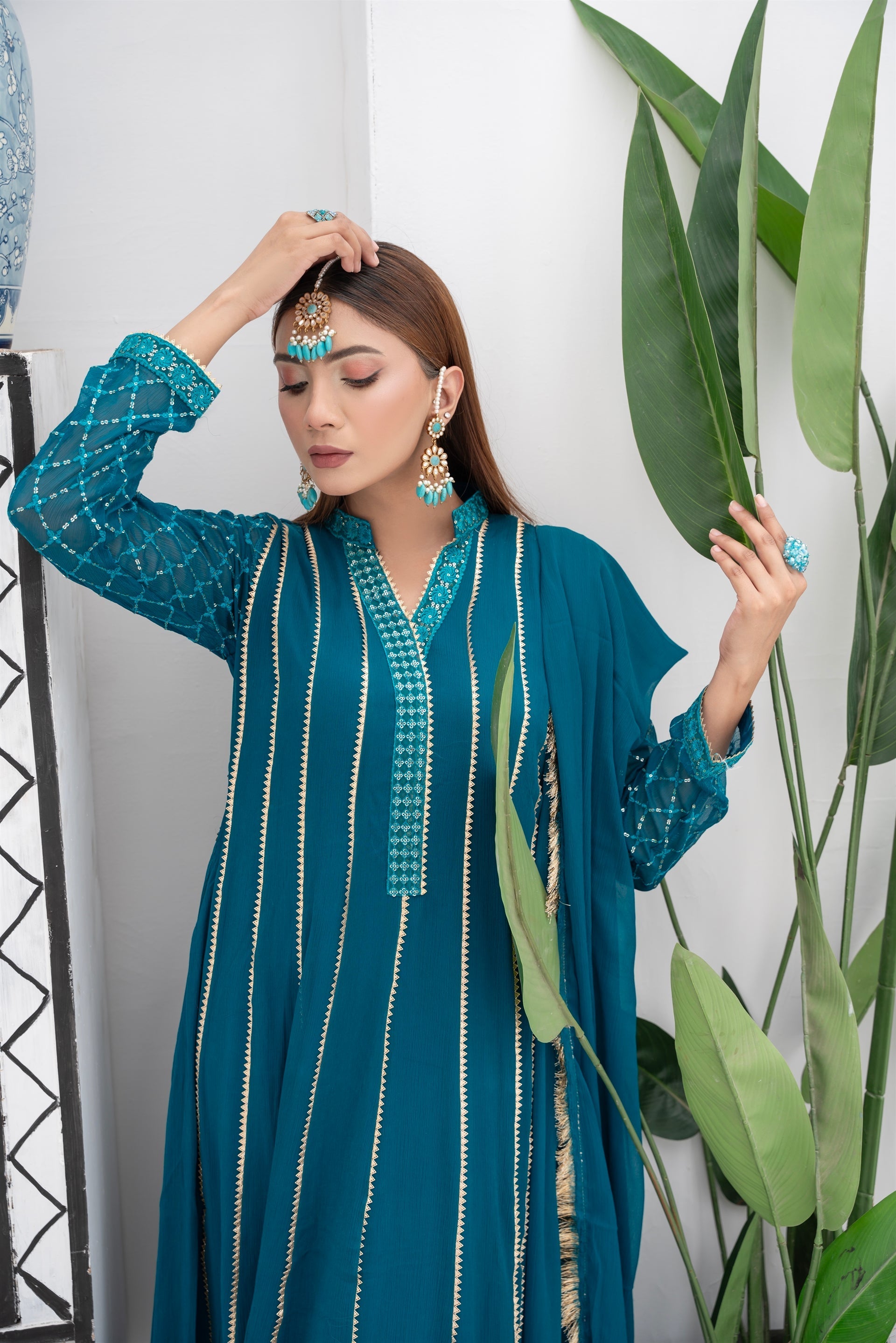 Manahils Stitched Formals Kurti 106-Teal