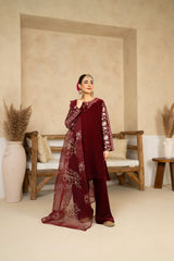 Tiraz Stitched 3 Piece Formals Suit-Ruby