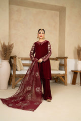 Tiraz Stitched 3 Piece Formals Suit-Ruby