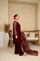 Tiraz Stitched 3 Piece Formals Suit-Ruby