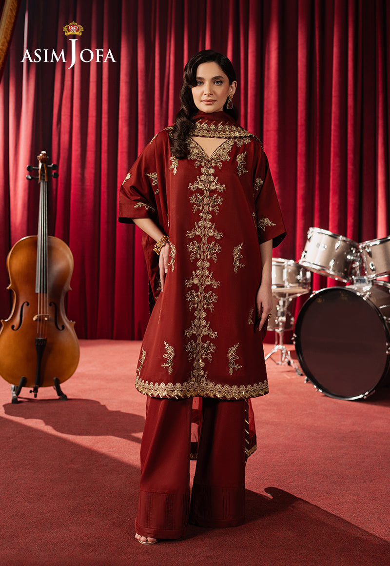 Asim Jofa Premium Festive Ajpf-12 Embroidered Silk 3 Pcs