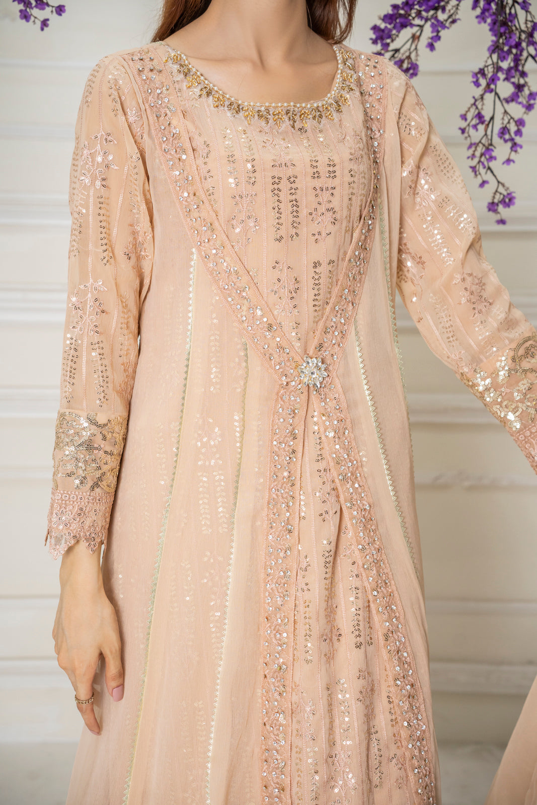 Manahils Stitched Formals Kurti-B-005-Peach