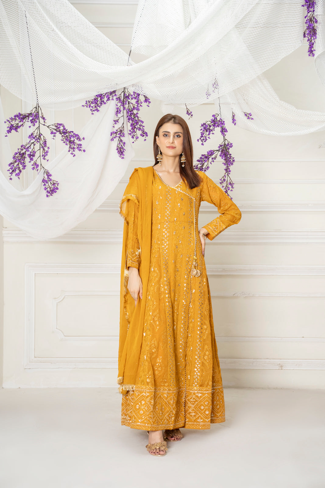 Manahils Stitched Formals Kurti-099-Copper Orange