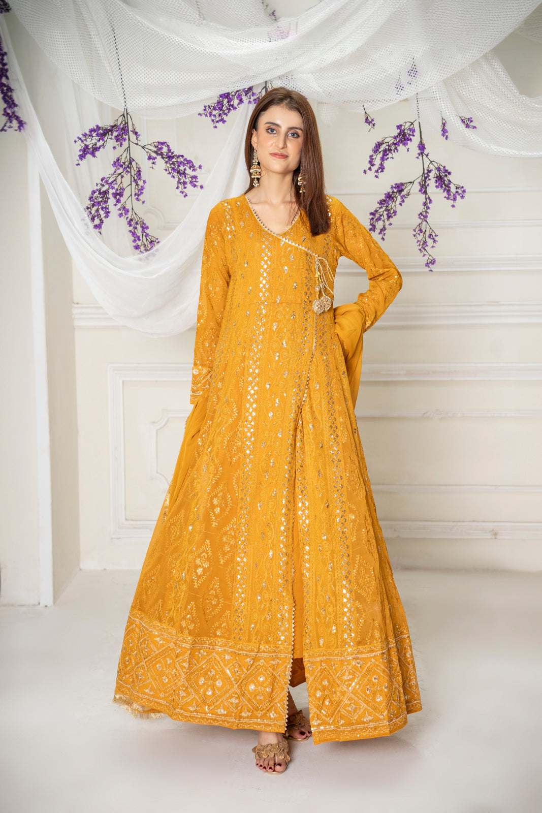 Manahils Stitched Formals Kurti-099-Copper Orange