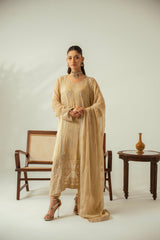 Diva By Zouj Unstitched 3 Piece Luxury Chiffon Collection'2025-Champagne Gold