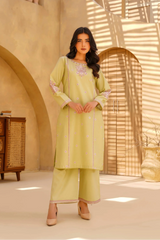 Yashfa Studio Stitched 2 Piece Solids Brazilian Lawn Suit-LIME ELAN