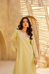 Yashfa Studio Stitched 2 Piece Solids Brazilian Lawn Suit-LIME ELAN