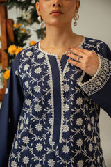 Serene By Zouj Stitched Co Ords Emb Cotton Suit-Blue