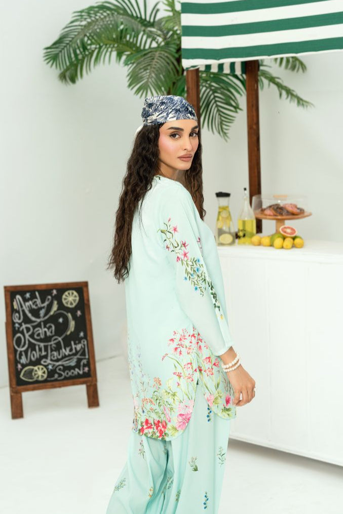 Raha By Amal Stitched Co Ords Cambric Vol-01 Collection'2025-Cyan