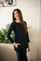 Zouj Stitched Co Ords Spring Solids Suit-Black Majesty