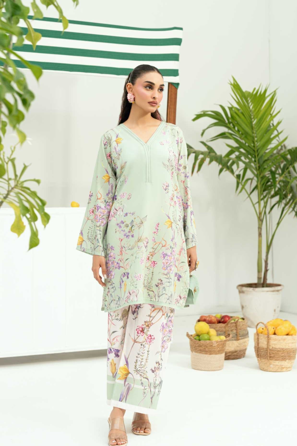 Raha By Amal Stitched Co Ords Cambric Vol-01 Collection'2025-Lime
