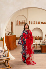 Feathers Unstitched 3 Piece Digital Printed Lawn Summer Suit-GARNET-FT452