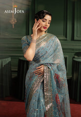 Asim Jofa Premium Festive Ajpf-27 Printed Embroidered Saree 2 Pcs