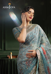 Asim Jofa Premium Festive Ajpf-27 Printed Embroidered Saree 2 Pcs