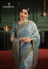 Asim Jofa Premium Festive Ajpf-27 Printed Embroidered Saree 2 Pcs