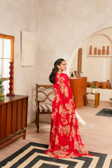 Feathers Unstitched 3 Piece Digital Printed Lawn Summer Suit-MERLOT-FT466