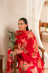 Feathers Unstitched 3 Piece Digital Printed Lawn Summer Suit-MERLOT-FT466