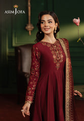 Asim Jofa Premium Festive Ajpf-15 Embroidered Two Tone Cotton Silk 2 Pcs