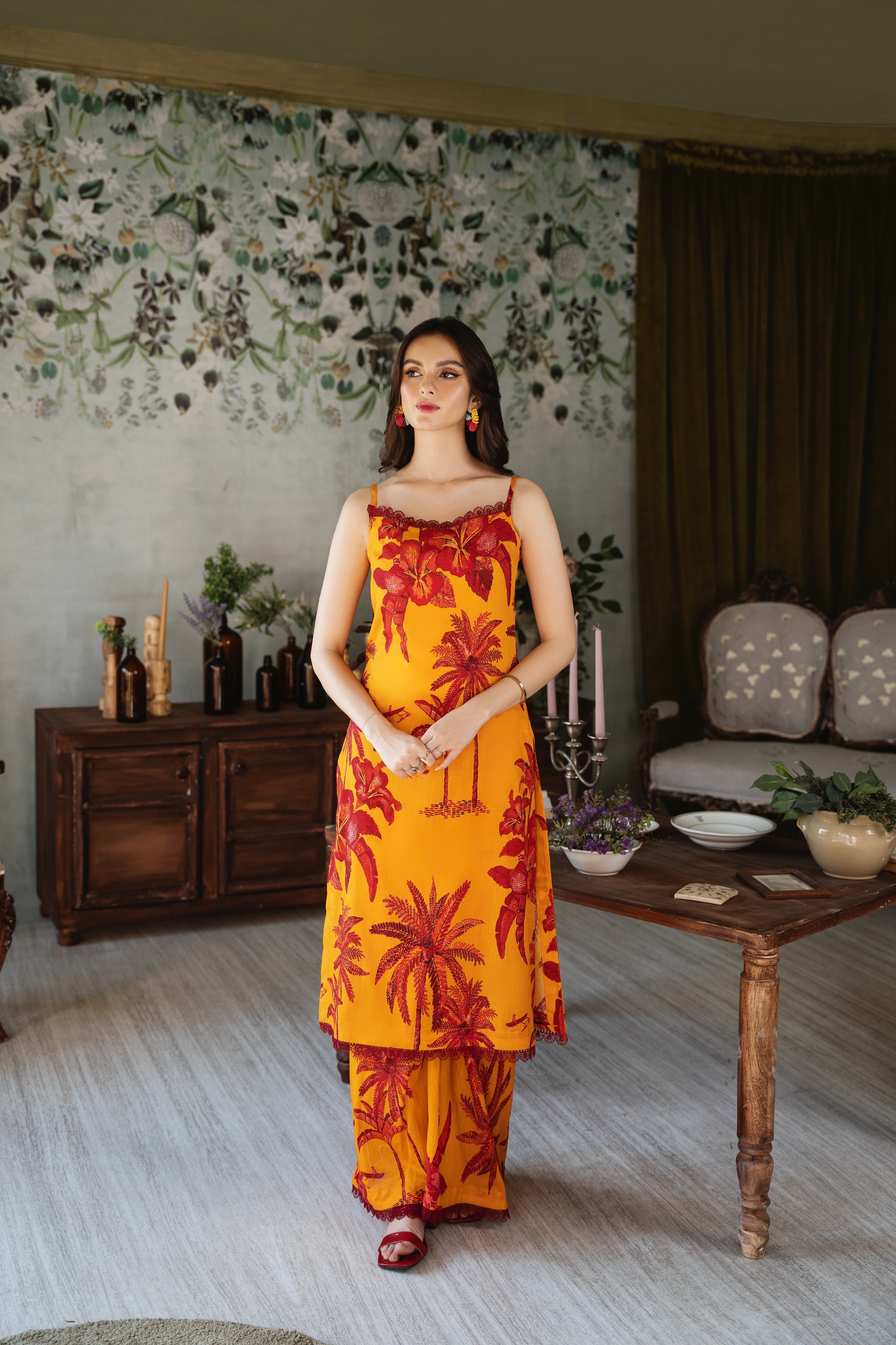 Feathers Unstitched 3 Piece Summer Collection-Ochre-FT387