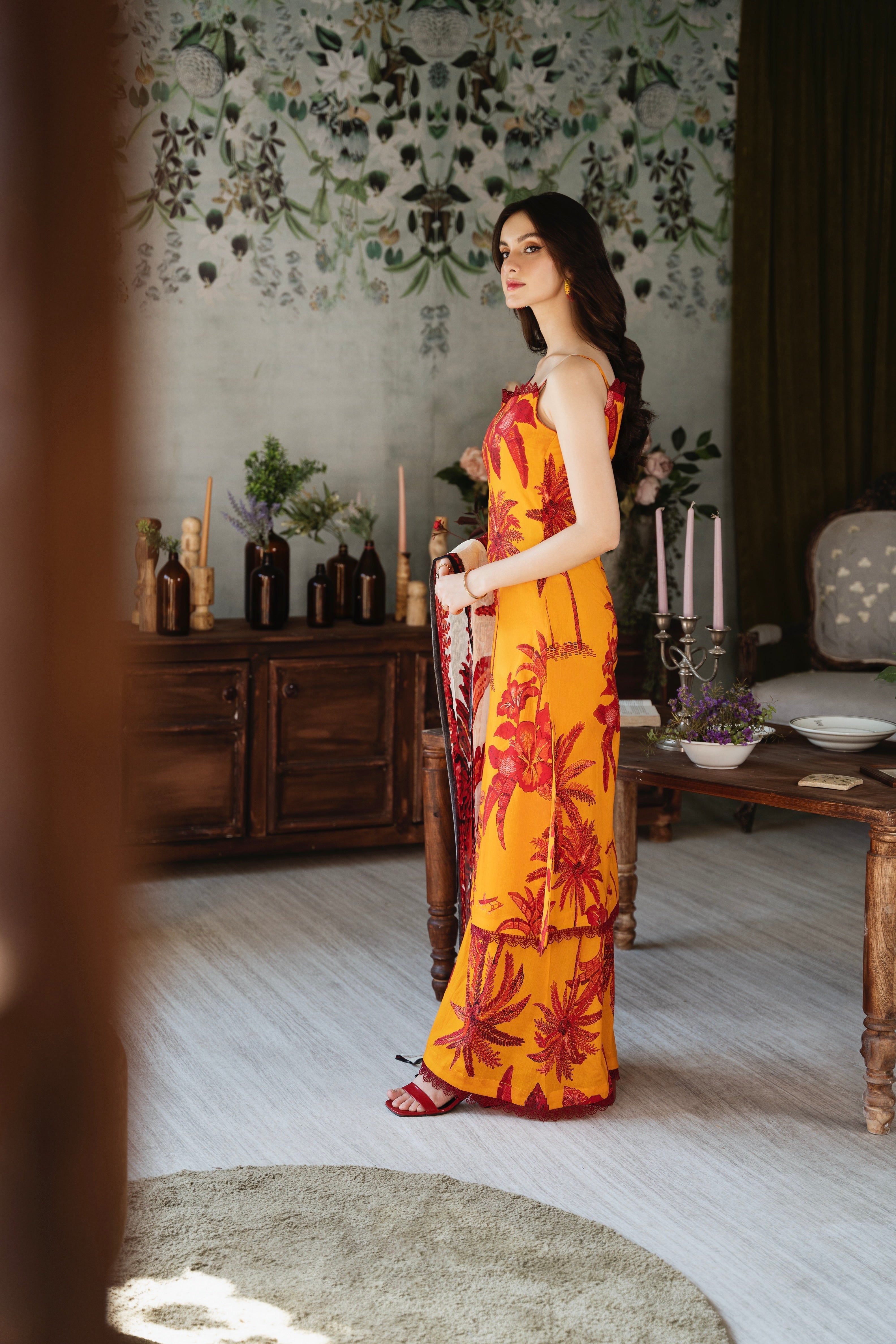 Feathers Unstitched 3 Piece Summer Collection-Ochre-FT387