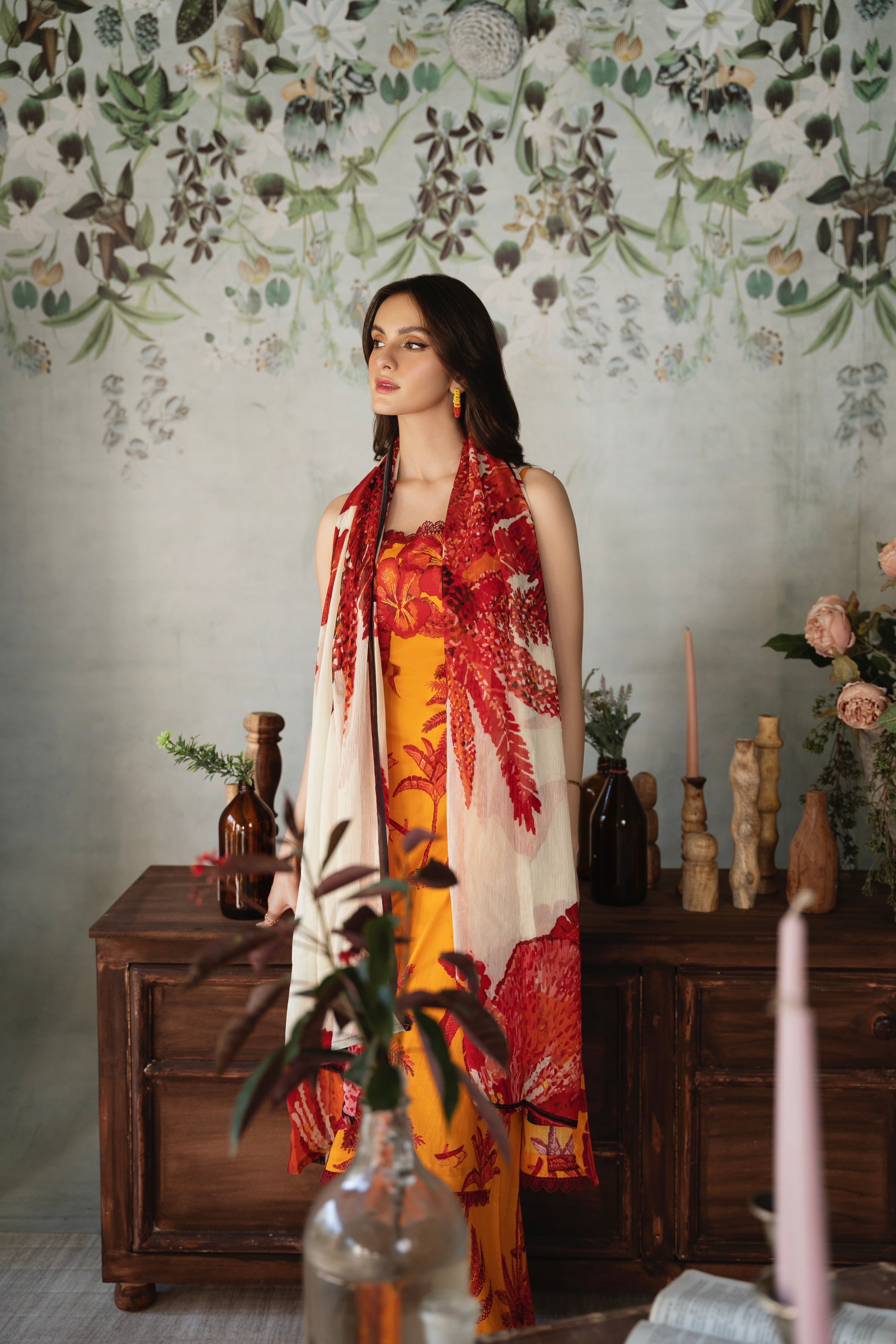 Feathers Unstitched 3 Piece Summer Collection-Ochre-FT387