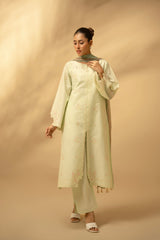 Zouj Unstitched 3 Piece Chikankari Lawn Edit Suit-Pistachio Essence