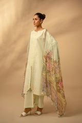 Zouj Unstitched 3 Piece Chikankari Lawn Edit Suit-Pistachio Essence
